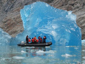 People on a dinghy in ALaska