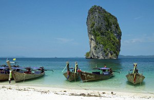 Beach in Krabi with small boats