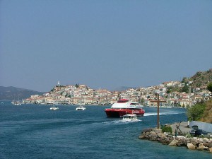 Boats on the water in Poros