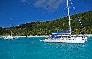 Catamaran on the water in the BVI
