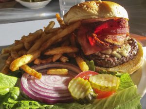 Burger with chips on a plate