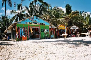 Small houses on the Caribbean beach