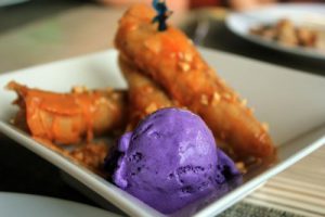 Violet ice cream on a plate
