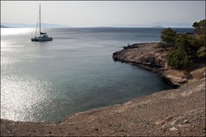 Boat on the water in Aegina in the Cyclades