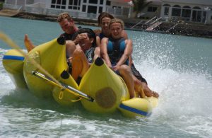 Friends on a banana boat