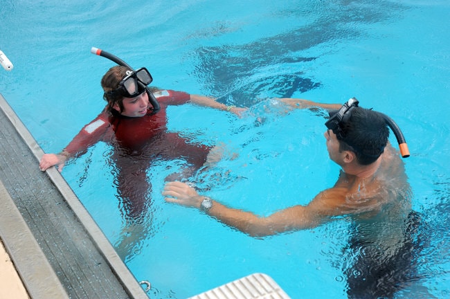 snorkeling in the pool