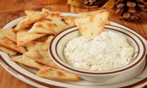Crackers with cheese dip food for boating