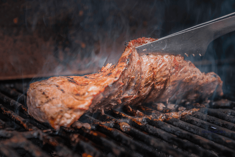 Grill steak on a boat