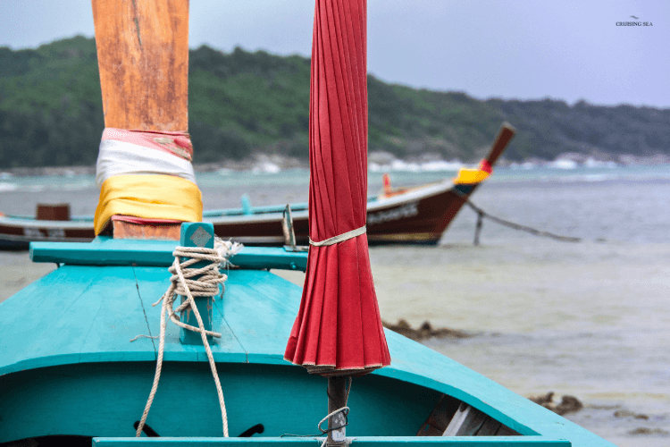 Install umbrella to stay cool on a boat